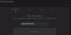 Writio review, how it works, step 1 choosing your topic and keywords