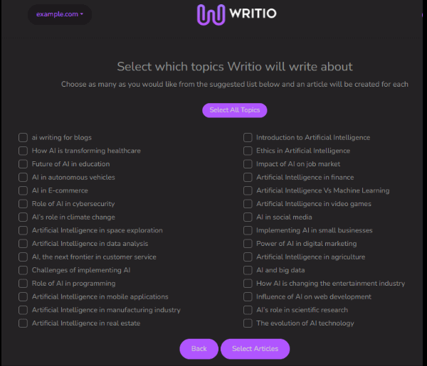 Writio AI topic suggestions